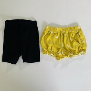 2 Pairs Shorts Baby Girl 3 Months Black Pull On Biker Yellow Floral Boho Cottage